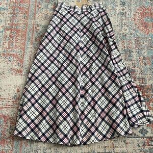 Talbots vintage plaid 100% linen midi skirt side-button